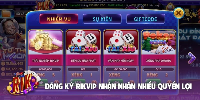 Đăng ký Rikvip nhận nhận nhiều quyền lợi